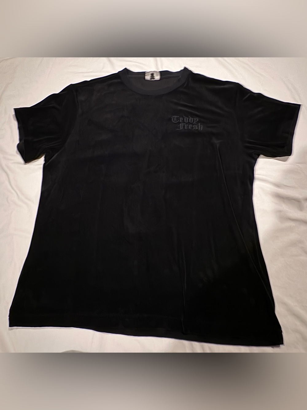 Teddy Fresh Velvet Velour Men's T shirt Black Sz L Embroidered Logo Streetwear